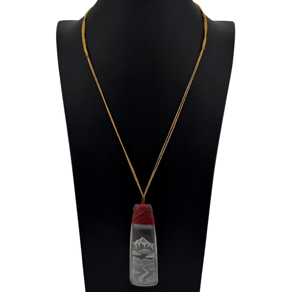 Brendon Jaine Artisan New Zealand Hand Carved Glass Pendant 23" Necklace